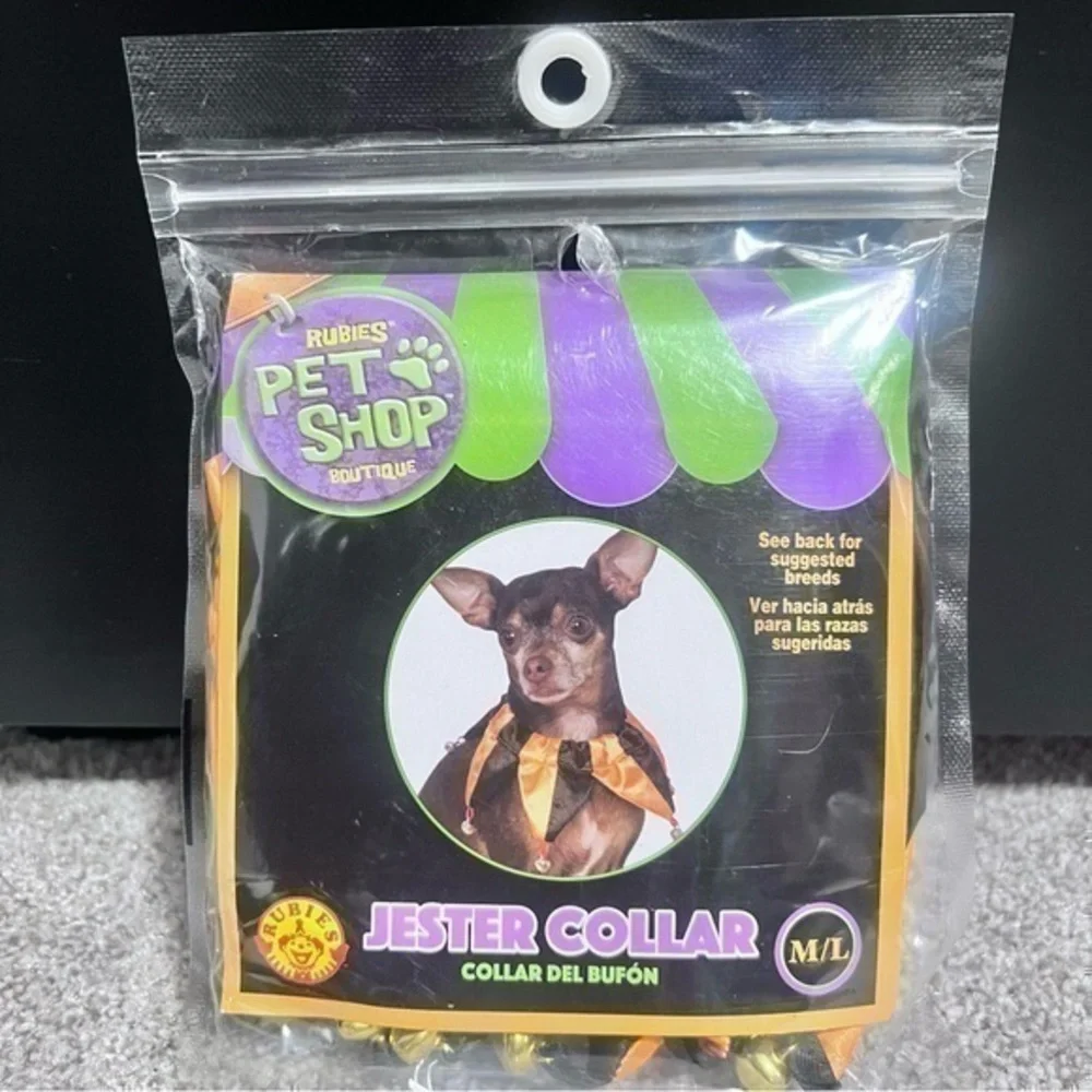 NWT Rubies Pet Shop Jester Dog Collar with bells size M/L